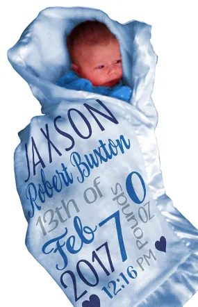 Personalized Baby Blankets for Boys (30x40, Blue Micro Plush Fleece Satin Edge Trim)
