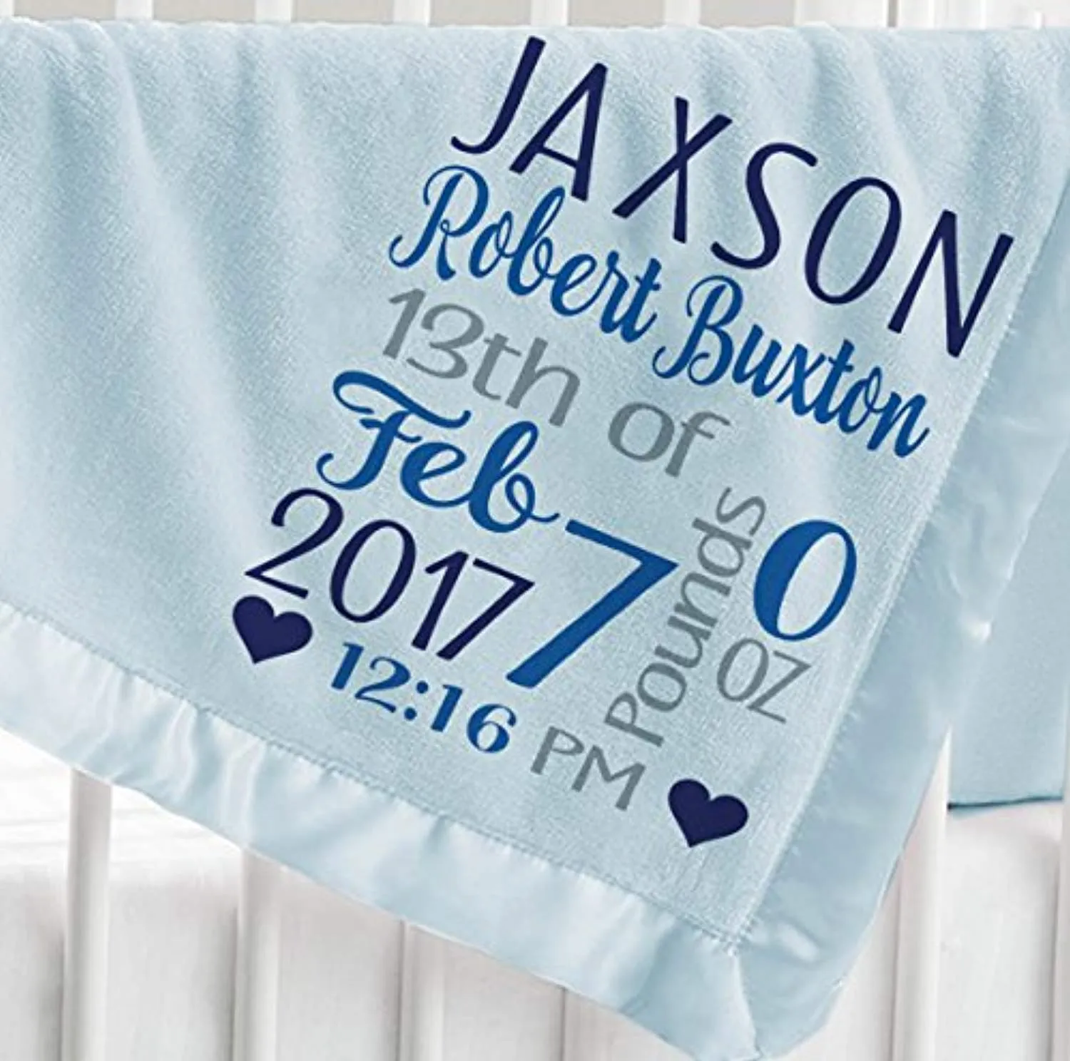 Personalized Baby Blankets for Boys (30x40, Blue Micro Plush Fleece Satin Edge Trim)