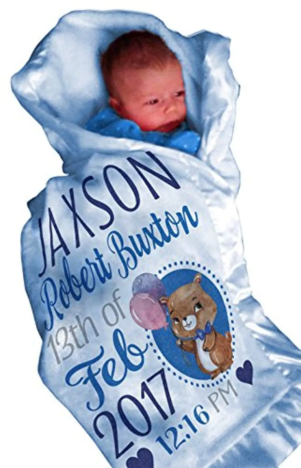 Personalized Baby Blankets for Boys (30x40, Blue Micro Plush Fleece Satin Edge Trim)