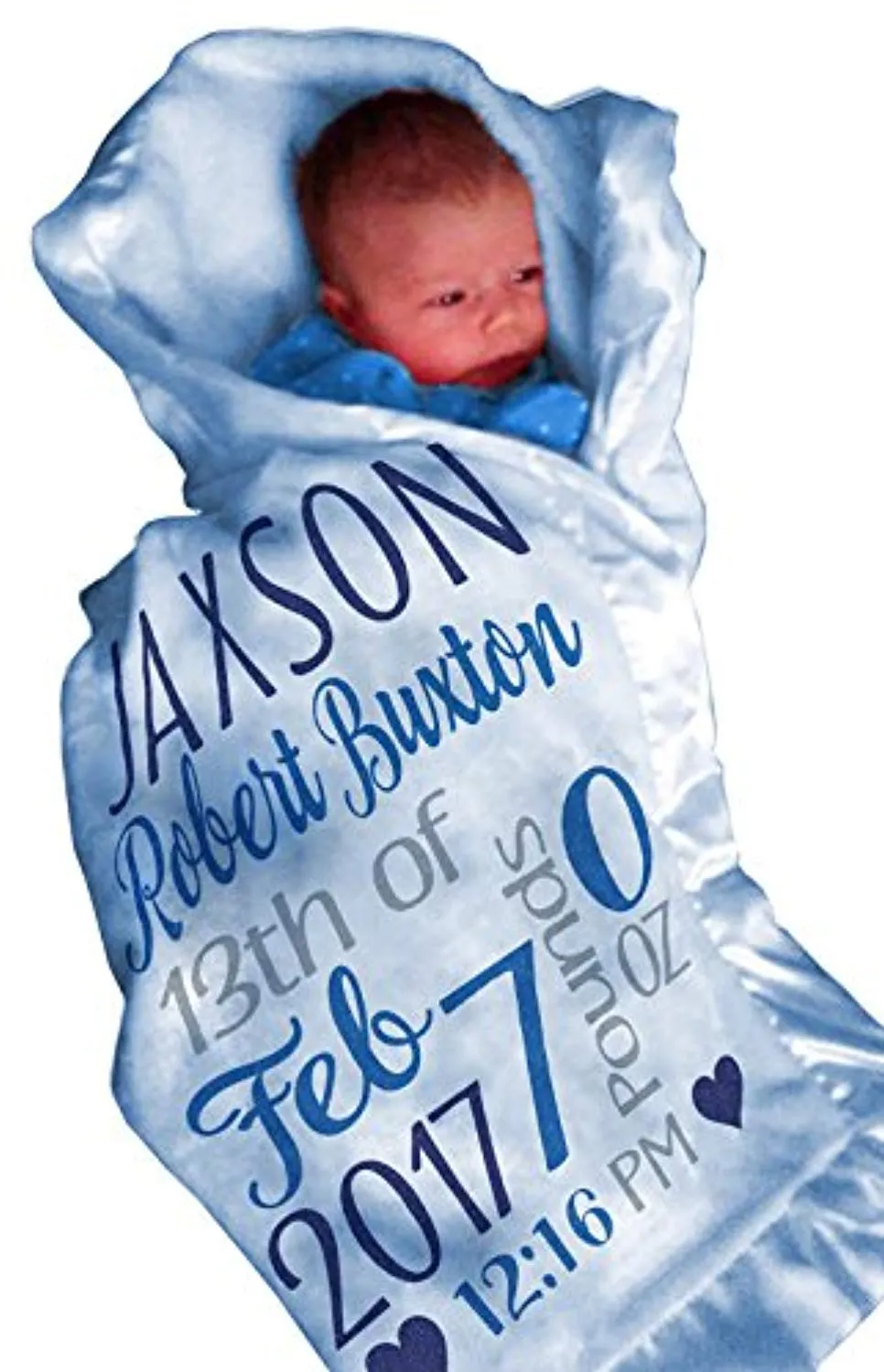 Personalized Baby Blankets for Boys (30x40, Blue Micro Plush Fleece Satin Edge Trim)