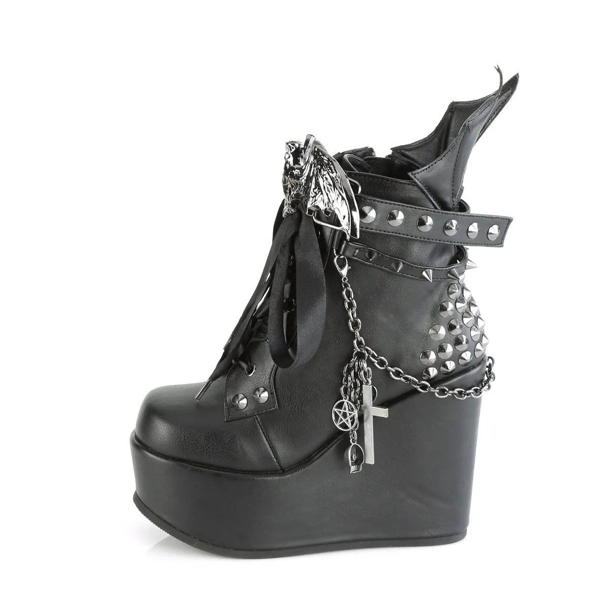 POISON-107 DemoniaCult Black Vegan Leather Sexy Women's Ankle Boots (Alternative Footwear)