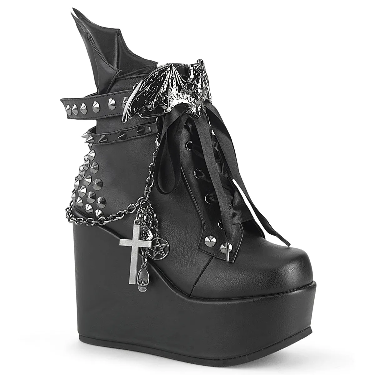 POISON-107 DemoniaCult Black Vegan Leather Sexy Women's Ankle Boots (Alternative Footwear)