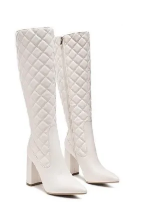 Quilt Knee High Block Heeled Boots