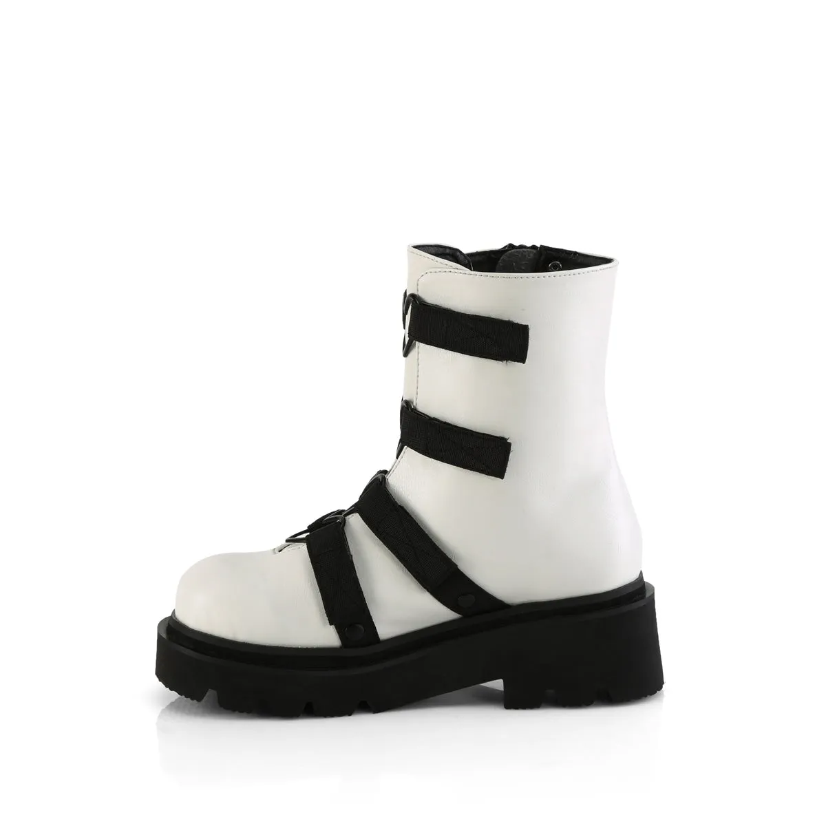 RENEGADE-50 DemoniaCult White Vegan Leather Sexy Women's Ankle Boots (Alternative Footwear)