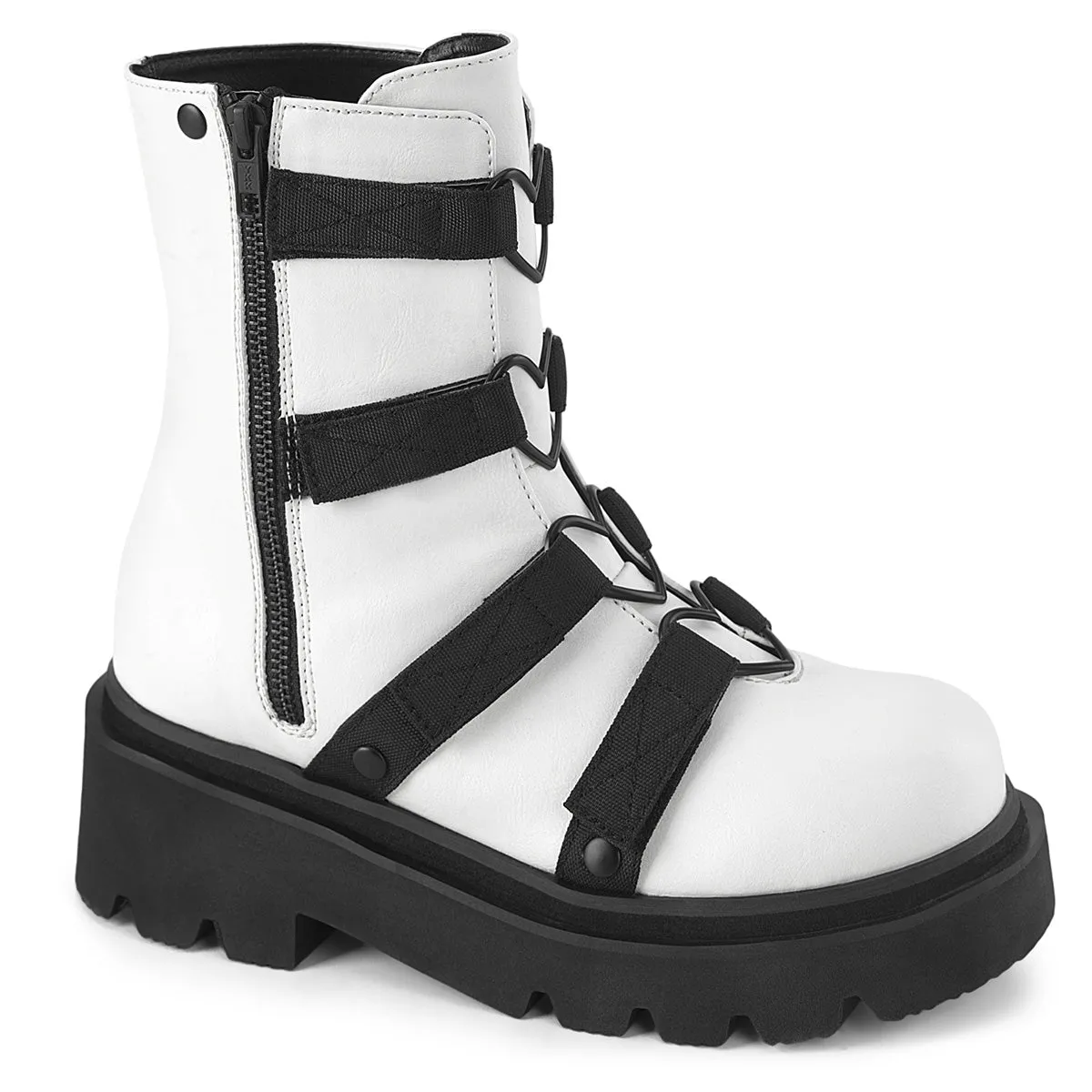 RENEGADE-50 DemoniaCult White Vegan Leather Sexy Women's Ankle Boots (Alternative Footwear)