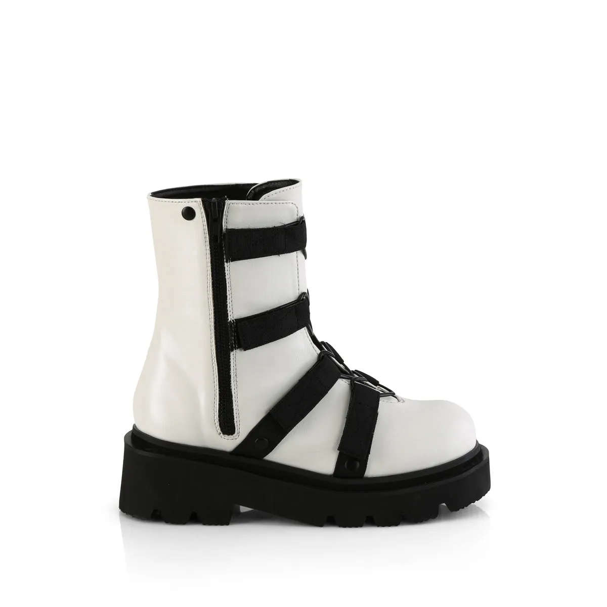 RENEGADE-50 DemoniaCult White Vegan Leather Sexy Women's Ankle Boots (Alternative Footwear)