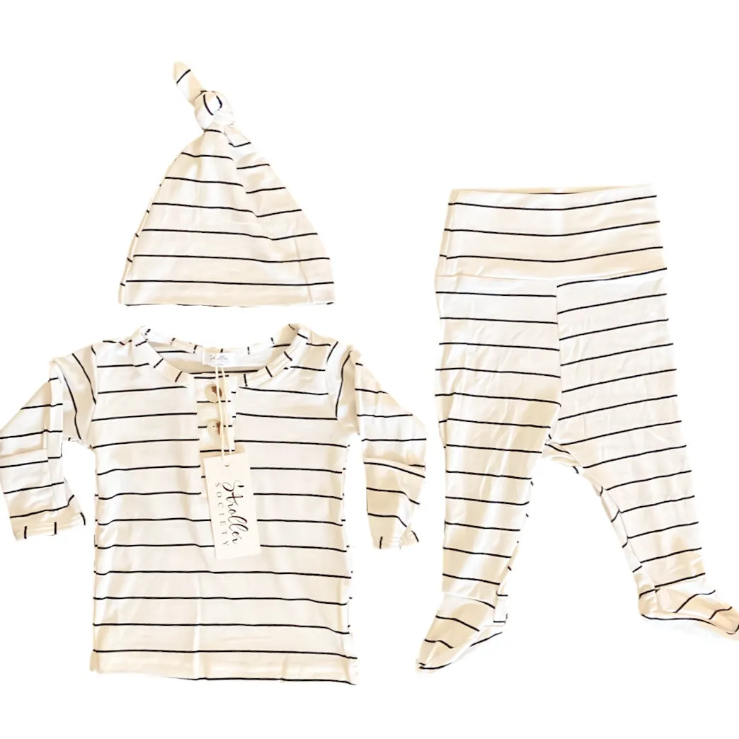 Riley Outfit and Hat Set | Black Stripes
