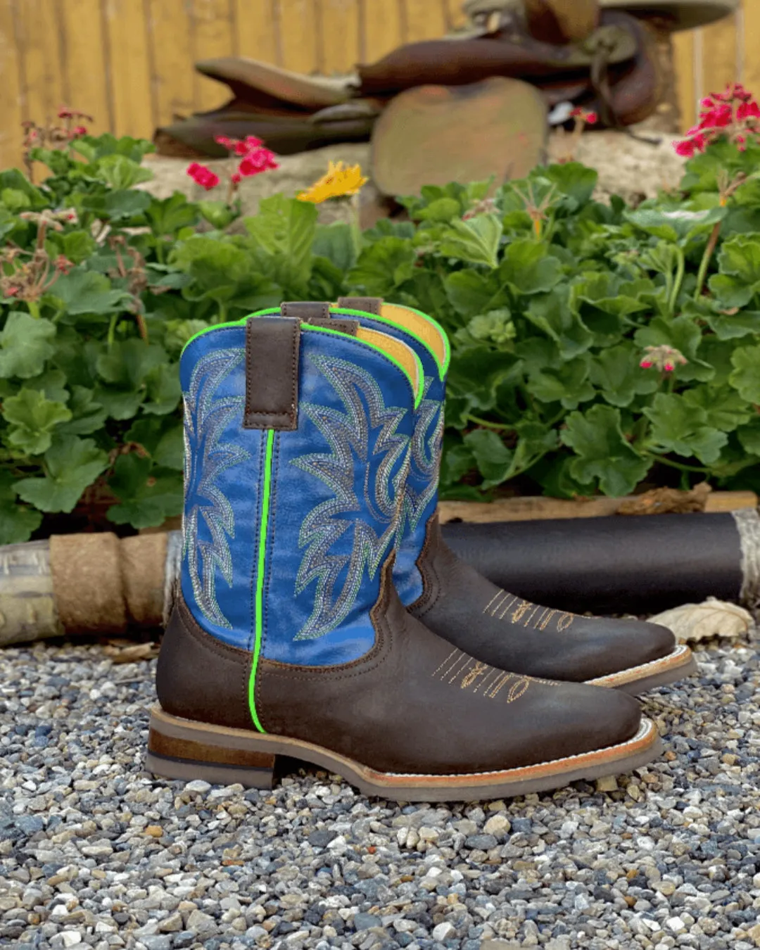 Roper Children's/Youth Brown/Blue Leather Square Toe Cowboy Boot 9991-0075