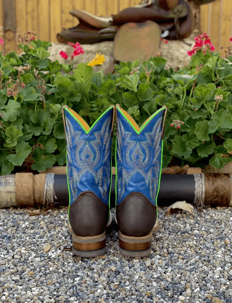 Roper Children's/Youth Brown/Blue Leather Square Toe Cowboy Boot 9991-0075