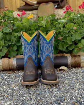 Roper Children's/Youth Brown/Blue Leather Square Toe Cowboy Boot 9991-0075