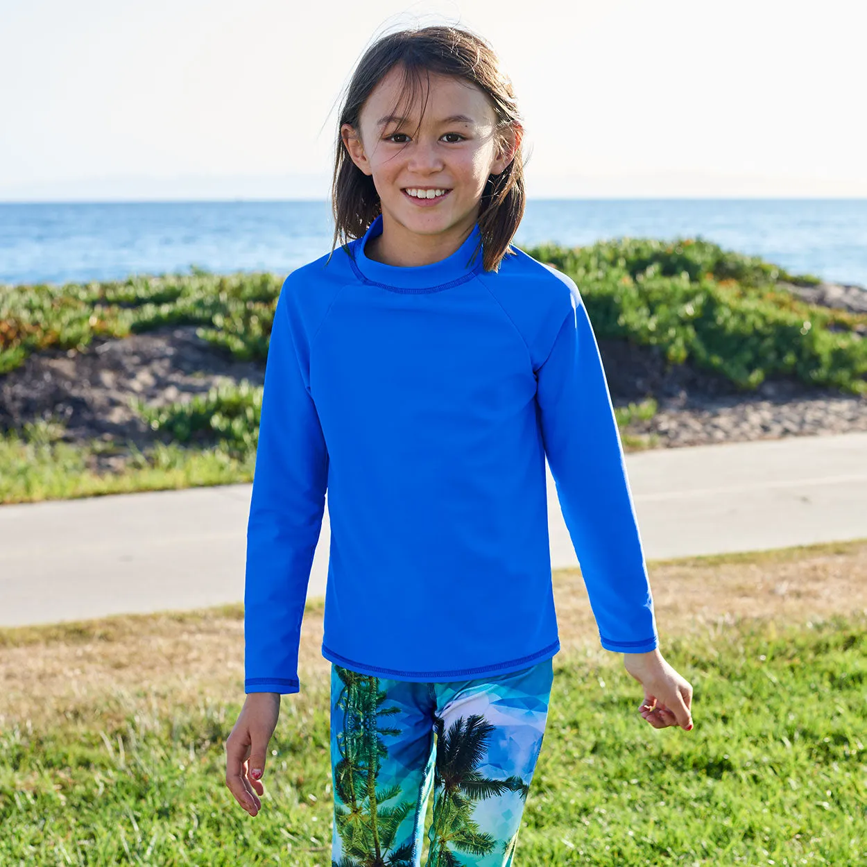 Royal Blue Kids Long Sleeve Rash Guard Top UPF 50 
