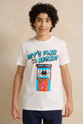 Senior Boys White Lets Play Arcade T-shirt