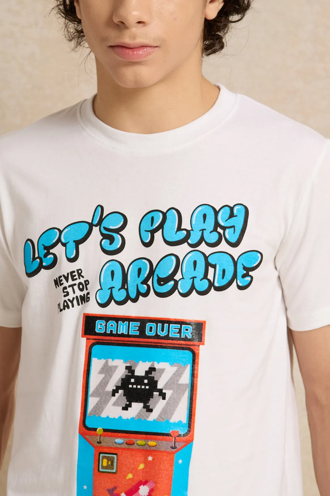 Senior Boys White Lets Play Arcade T-shirt
