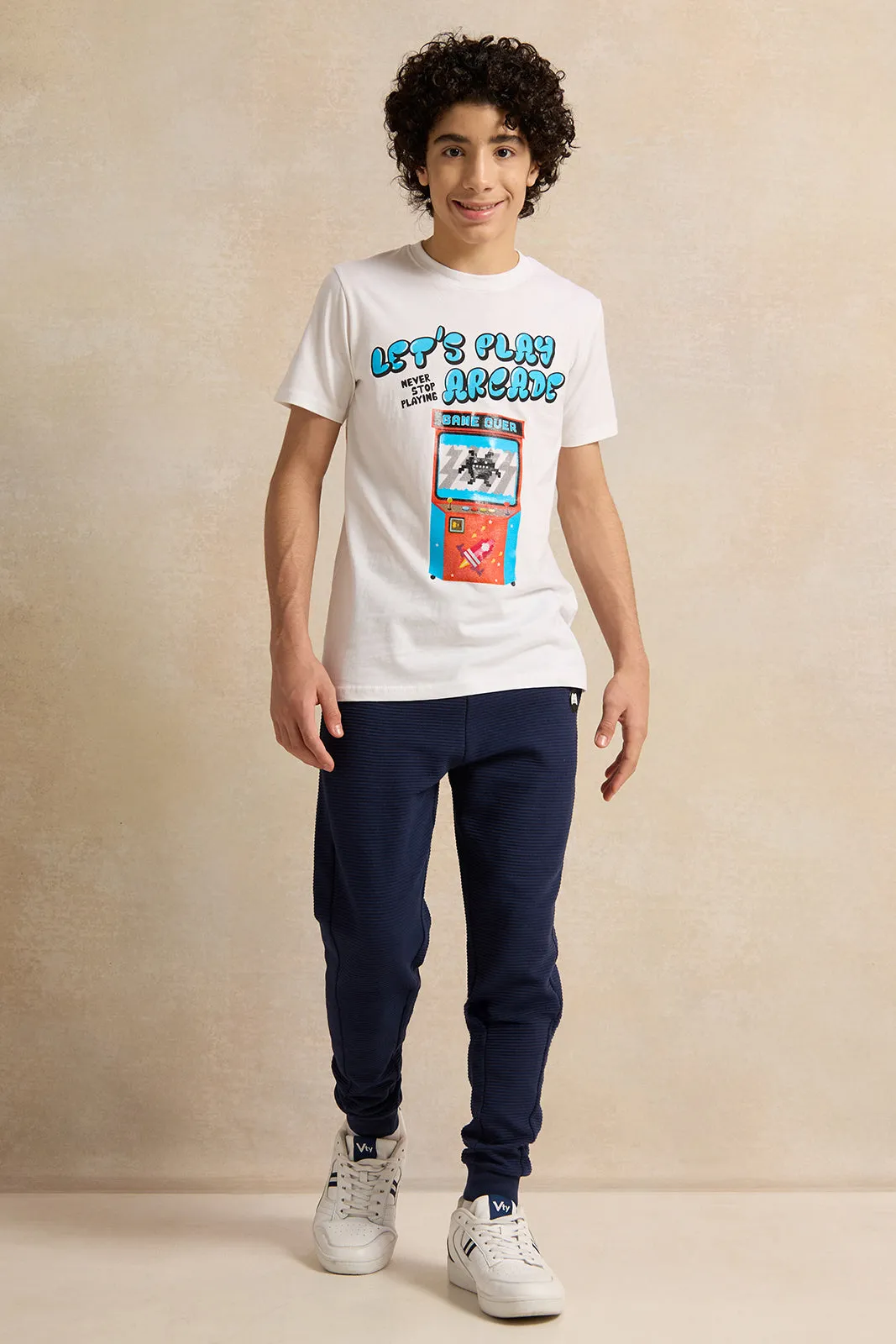 Senior Boys White Lets Play Arcade T-shirt
