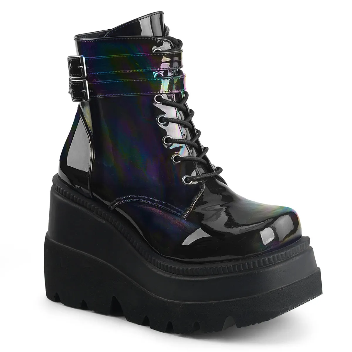 SHAKER-52 DemoniaCult Black Hologram Sexy Women's Ankle Boots (Alternative Footwear)