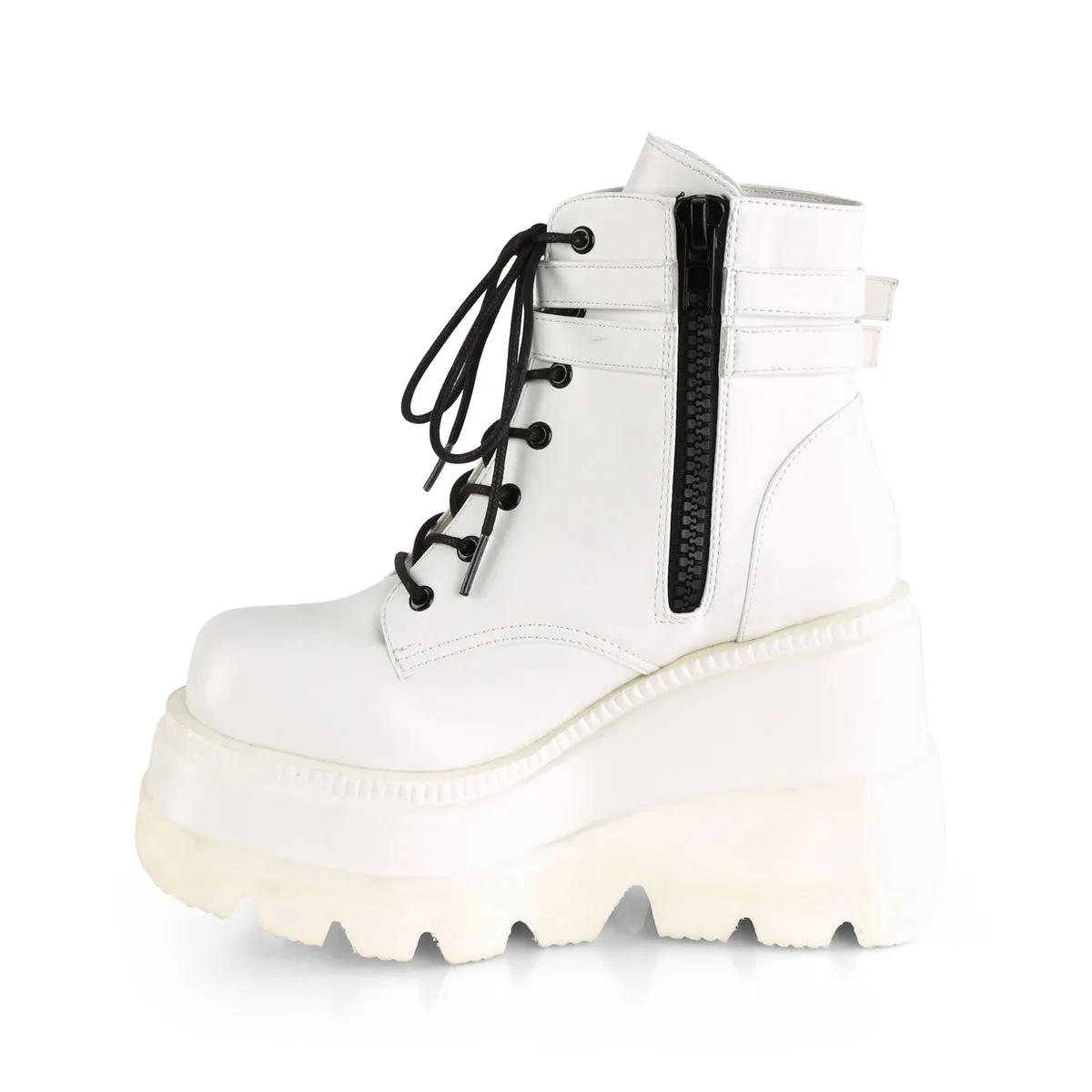 SHAKER-52 DemoniaCult White Vegan Leather Sexy Women's Ankle Boots (Alternative Footwear)