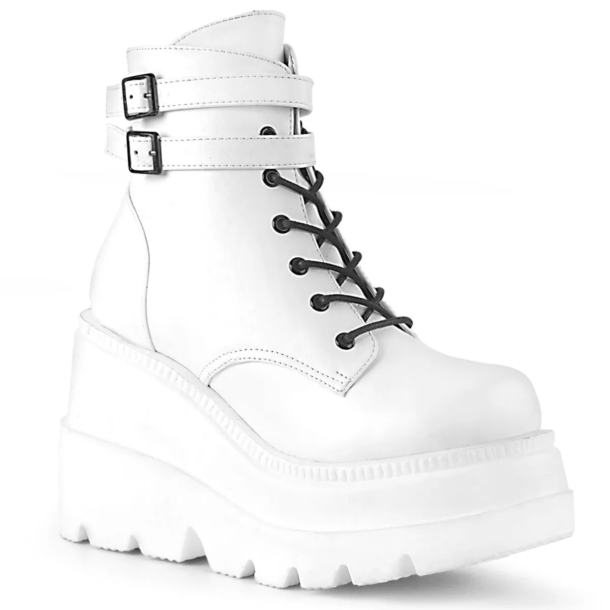SHAKER-52 DemoniaCult White Vegan Leather Sexy Women's Ankle Boots (Alternative Footwear)