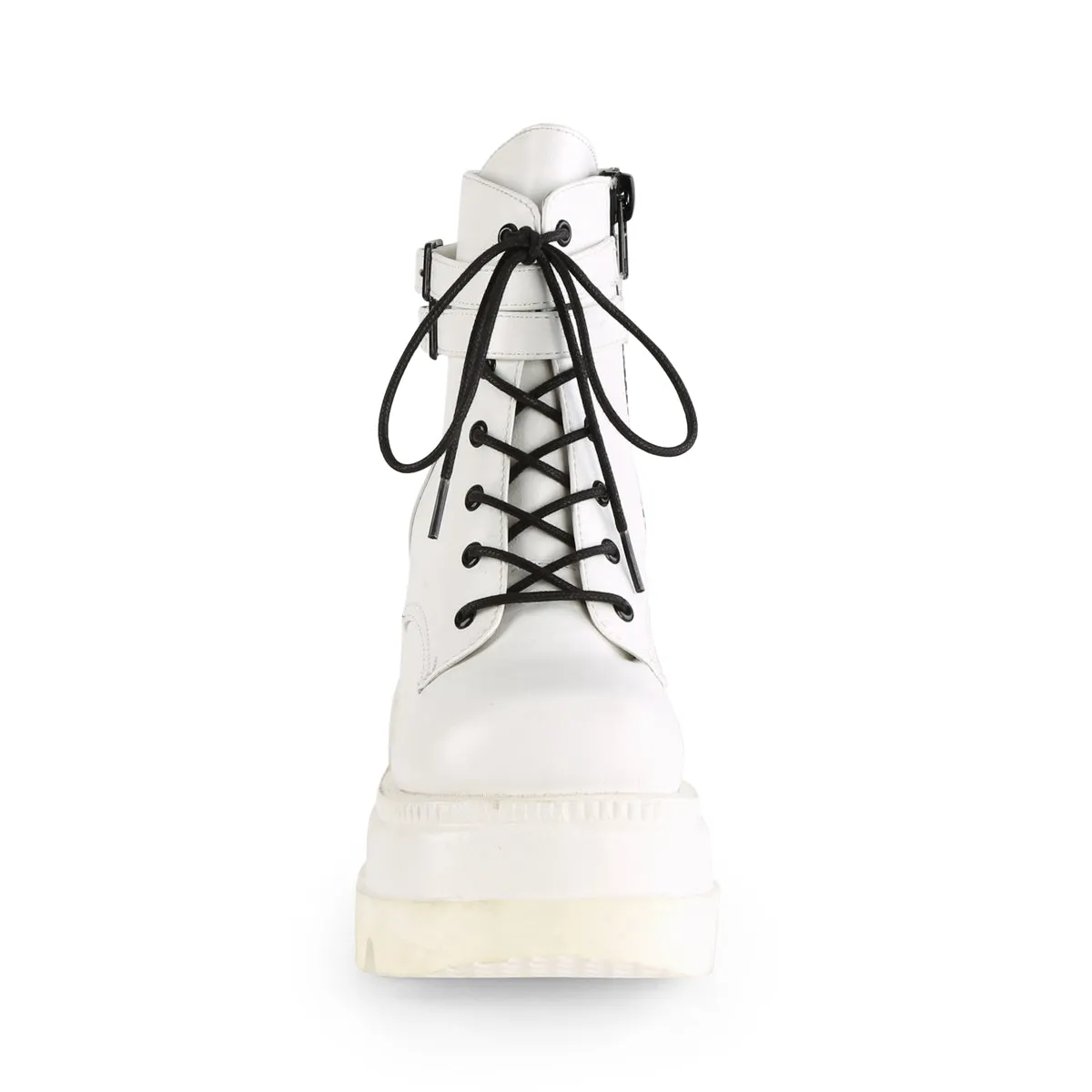 SHAKER-52 DemoniaCult White Vegan Leather Sexy Women's Ankle Boots (Alternative Footwear)