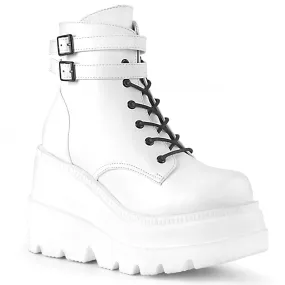 SHAKER-52 DemoniaCult White Vegan Leather Sexy Women's Ankle Boots (Alternative Footwear)
