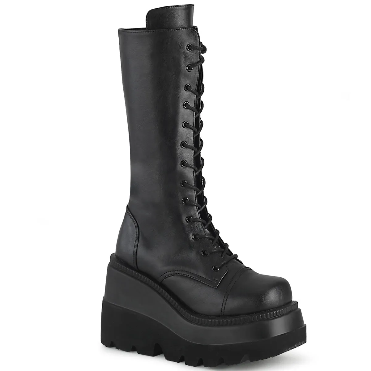 SHAKER-72 DemoniaCult Black Vegan Leather Sexy Women's Mid-Calf & Knee High Boots (Alternative Footwear)