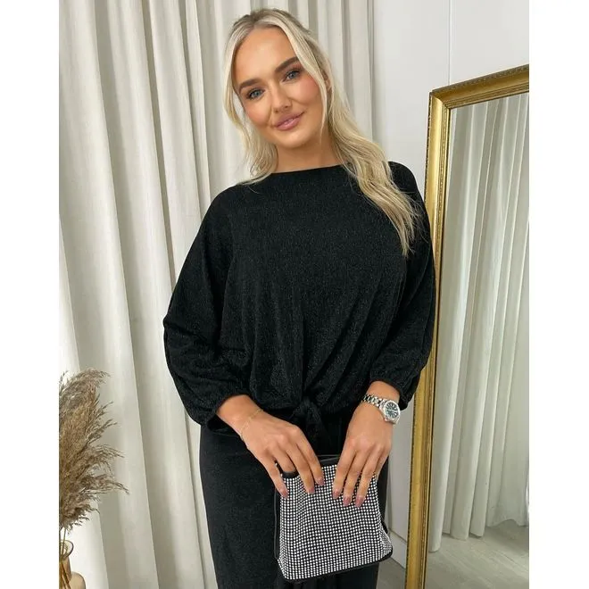Shimmer Long Sleeve Tie Front Top