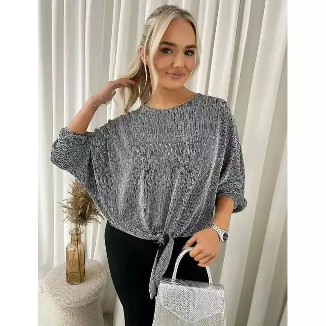 Shimmer Long Sleeve Tie Front Top