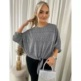 Shimmer Long Sleeve Tie Front Top