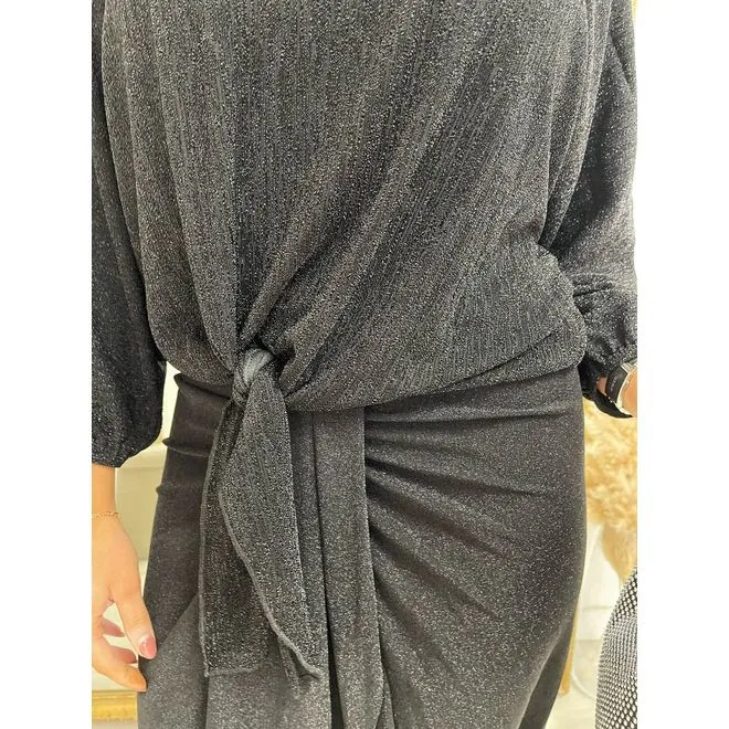 Shimmer Long Sleeve Tie Front Top