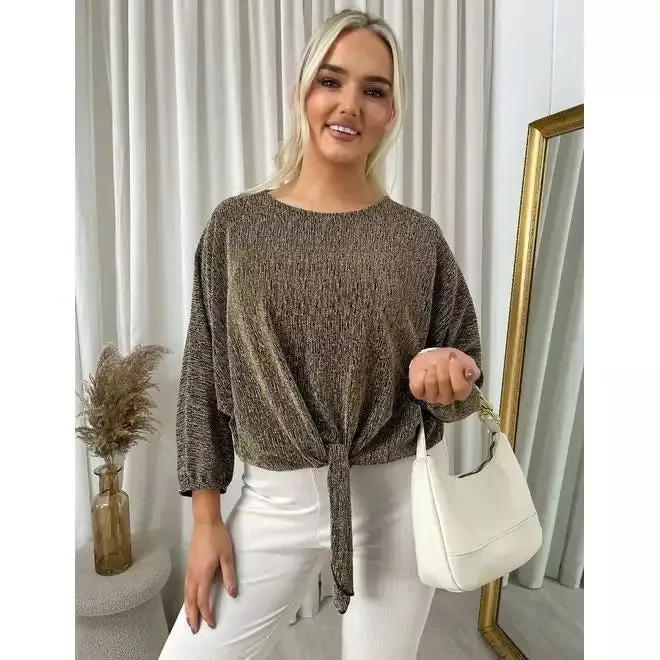 Shimmer Long Sleeve Tie Front Top