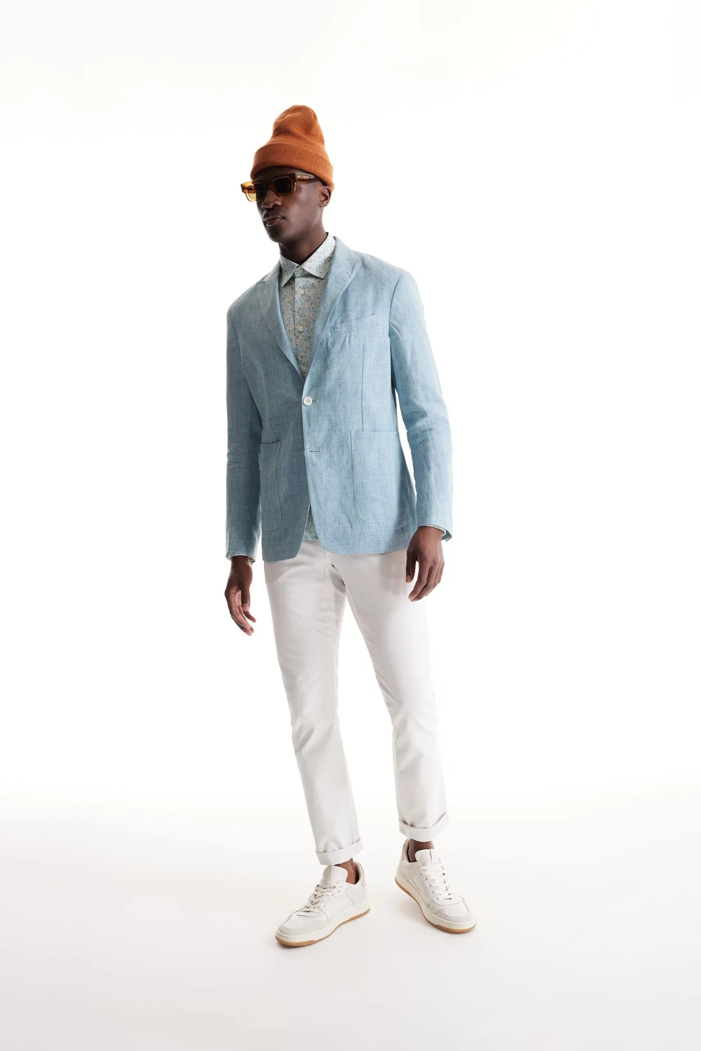 Soft Cloth Peak Lapel Blazer in Heather Slub Linen - Blue Light