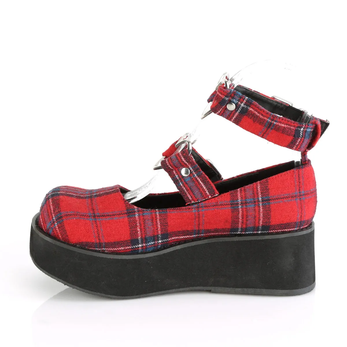 SPRITE-02 DemoniaCult Red Plaid Fabric Sexy Women's Heels & Platform Shoes (Alternative Footwear)