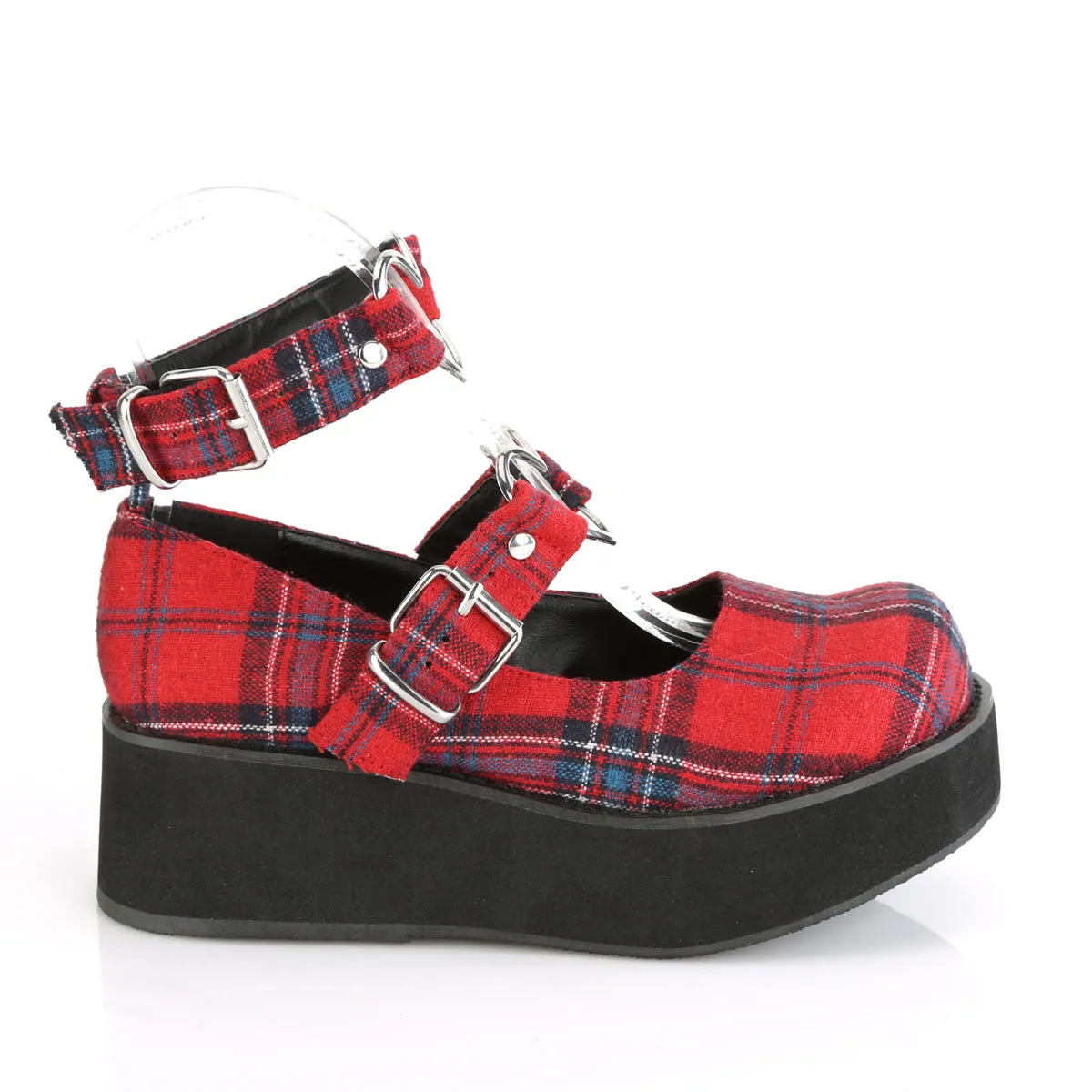 SPRITE-02 DemoniaCult Red Plaid Fabric Sexy Women's Heels & Platform Shoes (Alternative Footwear)