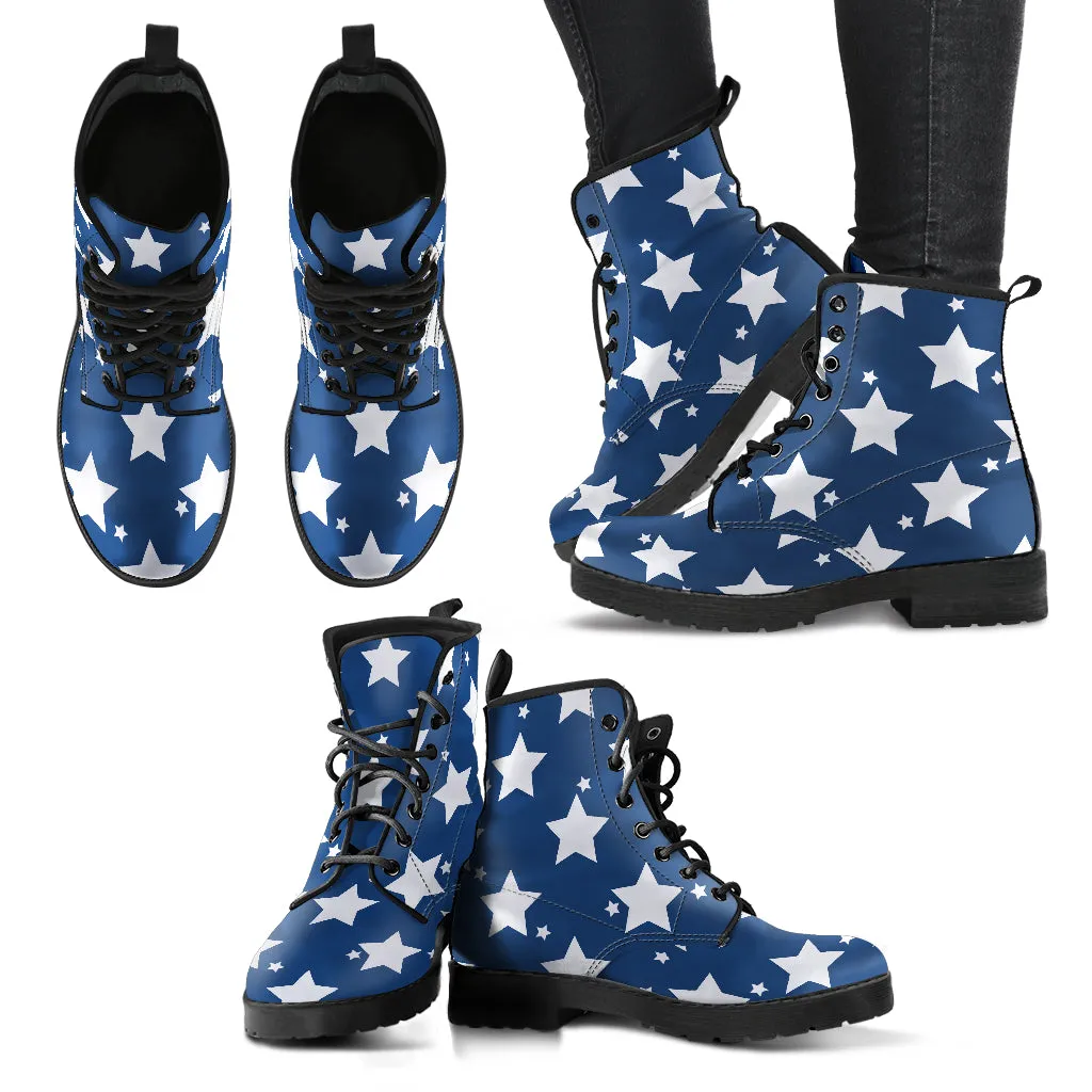 Stellar Stride blue Star Women's Vegan Leather Combat Boots
