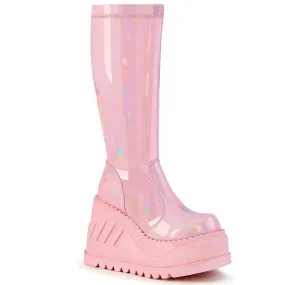STOMP-200 DemoniaCult Baby Pink Hologram Sexy Women's Mid-Calf & Knee High Boots (Alternative Footwear)