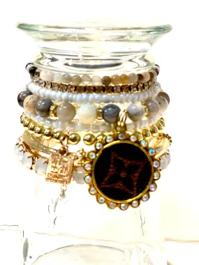 Stone Agate in Browns- Stacked bracelet circle Gold AB