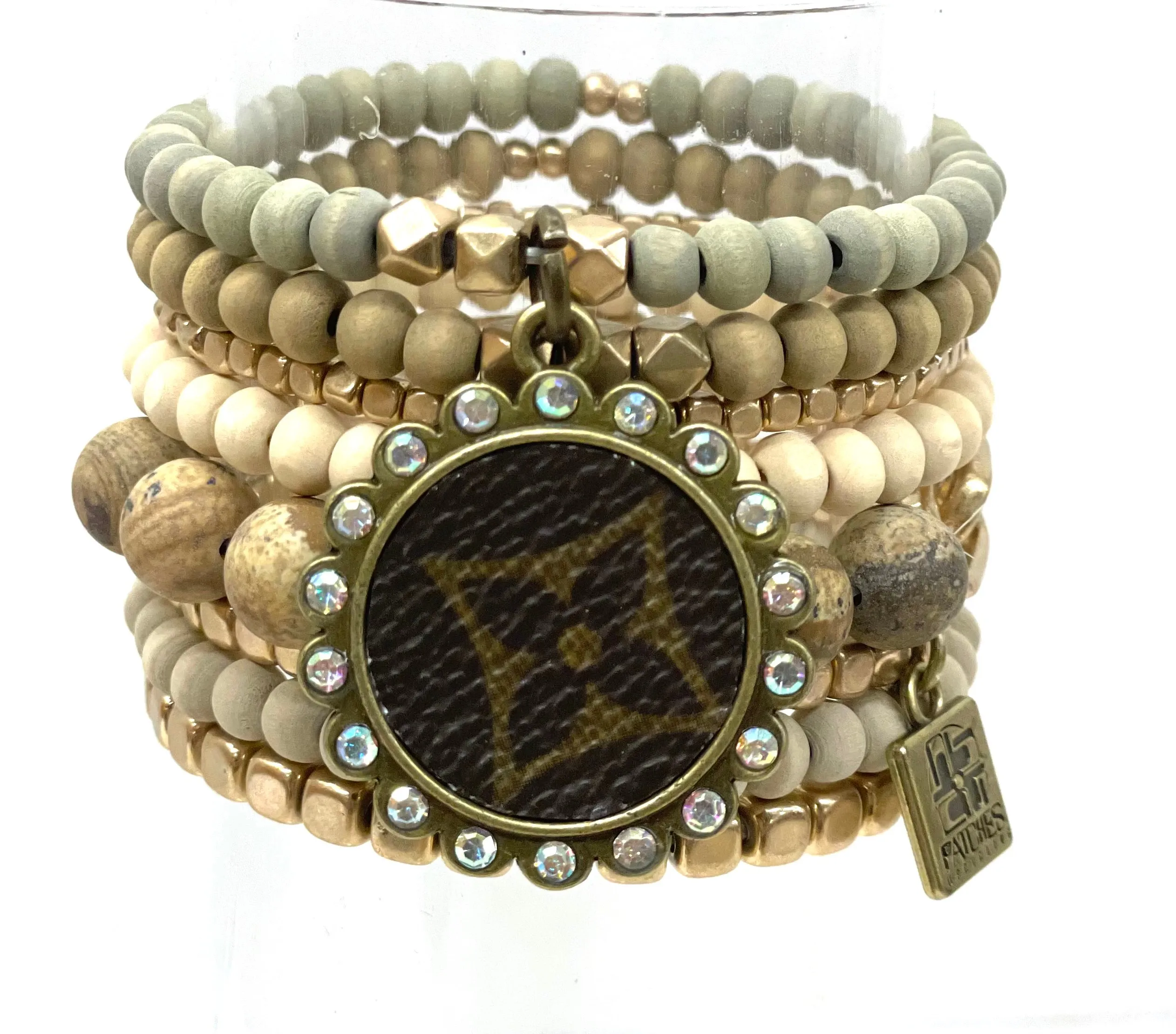 Stone- Natural Brown Chained Stone- Stacked Bracelet set- Antique