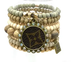 Stone- Natural Brown Chained Stone- Stacked Bracelet set- Antique