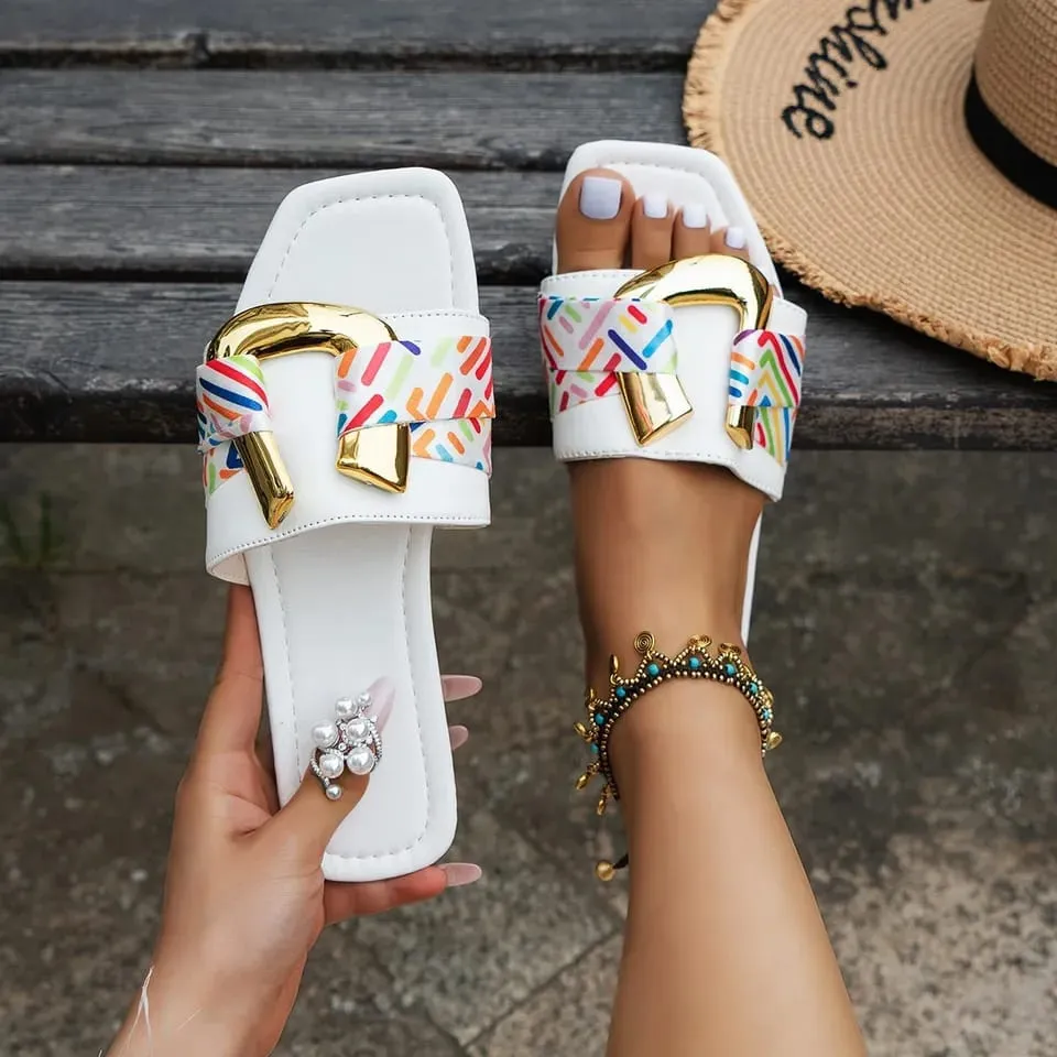 Summer Women's U-Shaped Sandals Fashion Flat Bottom Slim Slippers 42