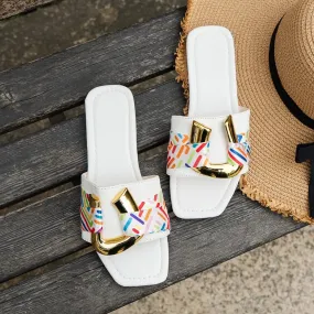 Summer Women's U-Shaped Sandals Fashion Flat Bottom Slim Slippers 42