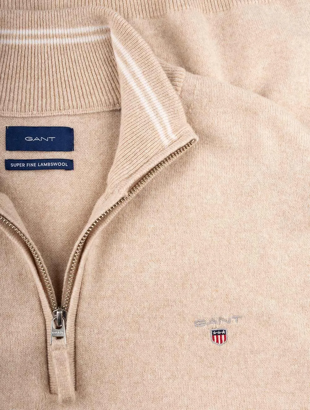 Super Fine Lambswool Half-Zip Sweater Dark Sand Melange
