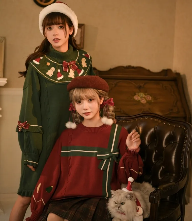 Sweet Retro Style Red Christmas Sweater