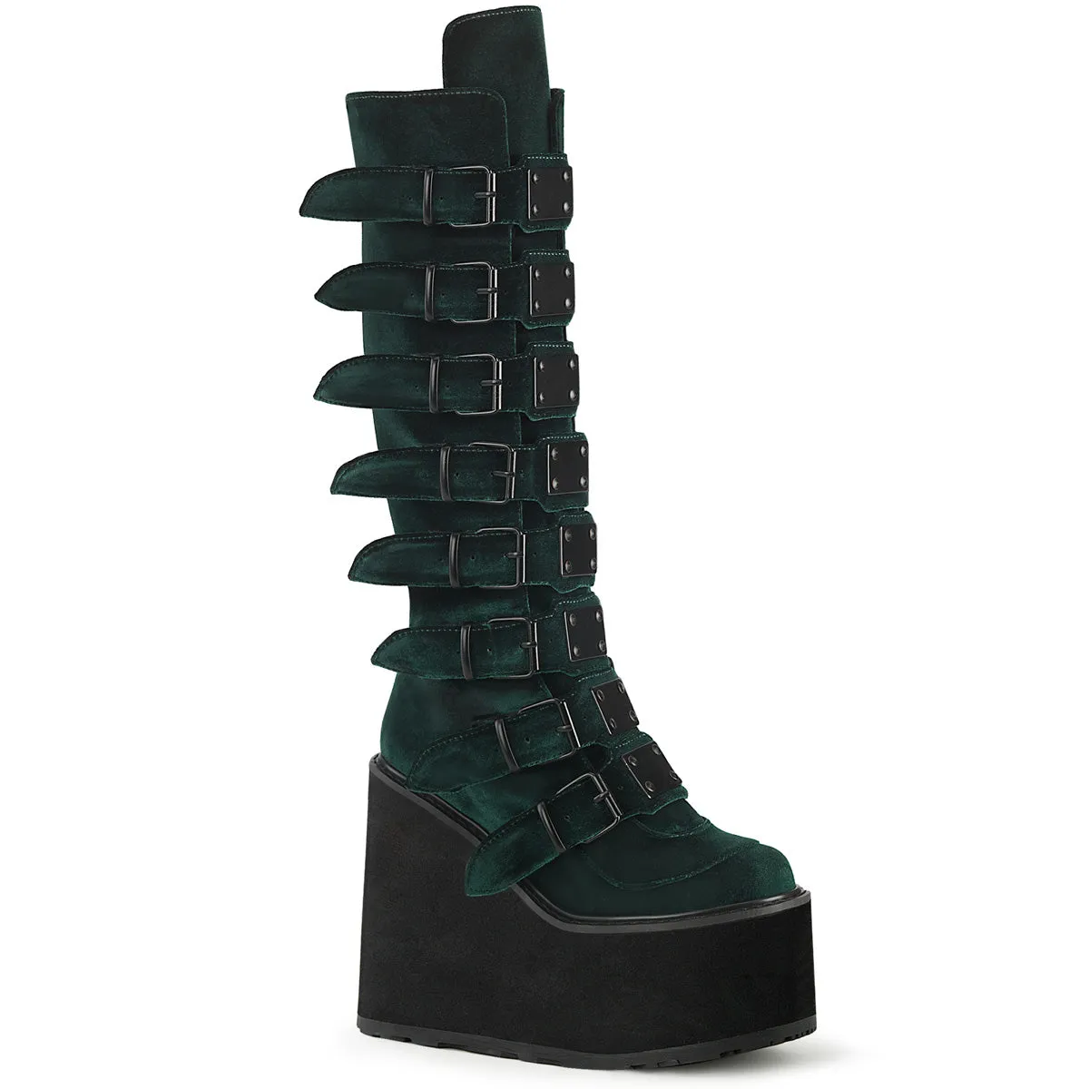 SWING-815 DemoniaCult Emerald Velvet Sexy Women's Mid-Calf & Knee High Boots (Alternative Footwear)
