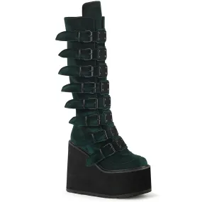 SWING-815 DemoniaCult Emerald Velvet Sexy Women's Mid-Calf & Knee High Boots (Alternative Footwear)