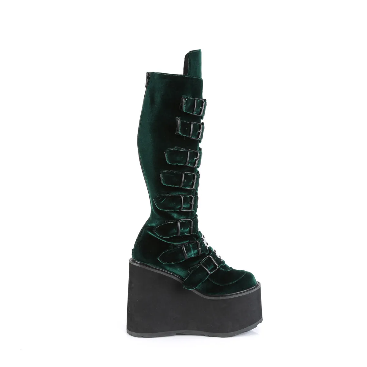 SWING-815 DemoniaCult Emerald Velvet Sexy Women's Mid-Calf & Knee High Boots (Alternative Footwear)