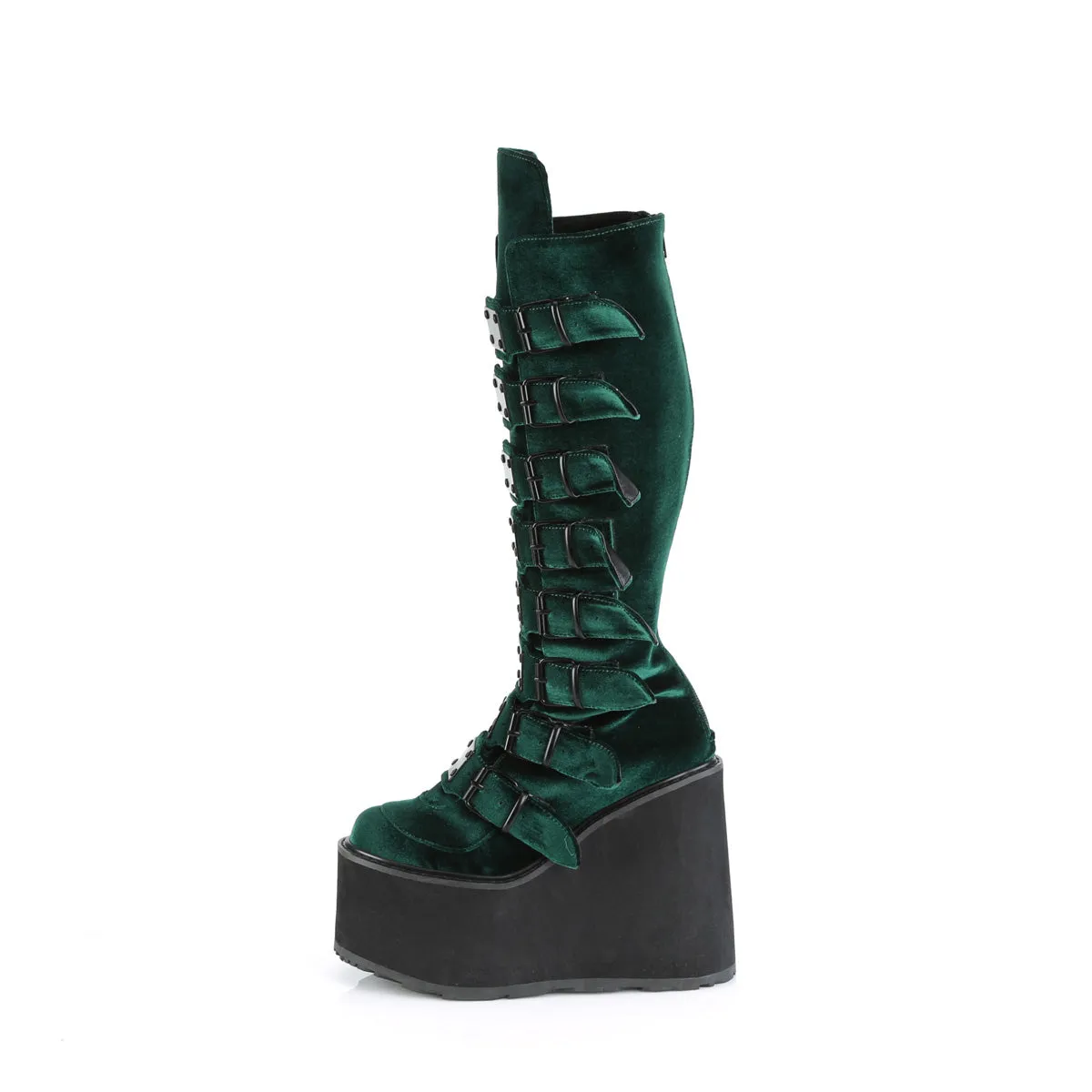 SWING-815 DemoniaCult Emerald Velvet Sexy Women's Mid-Calf & Knee High Boots (Alternative Footwear)