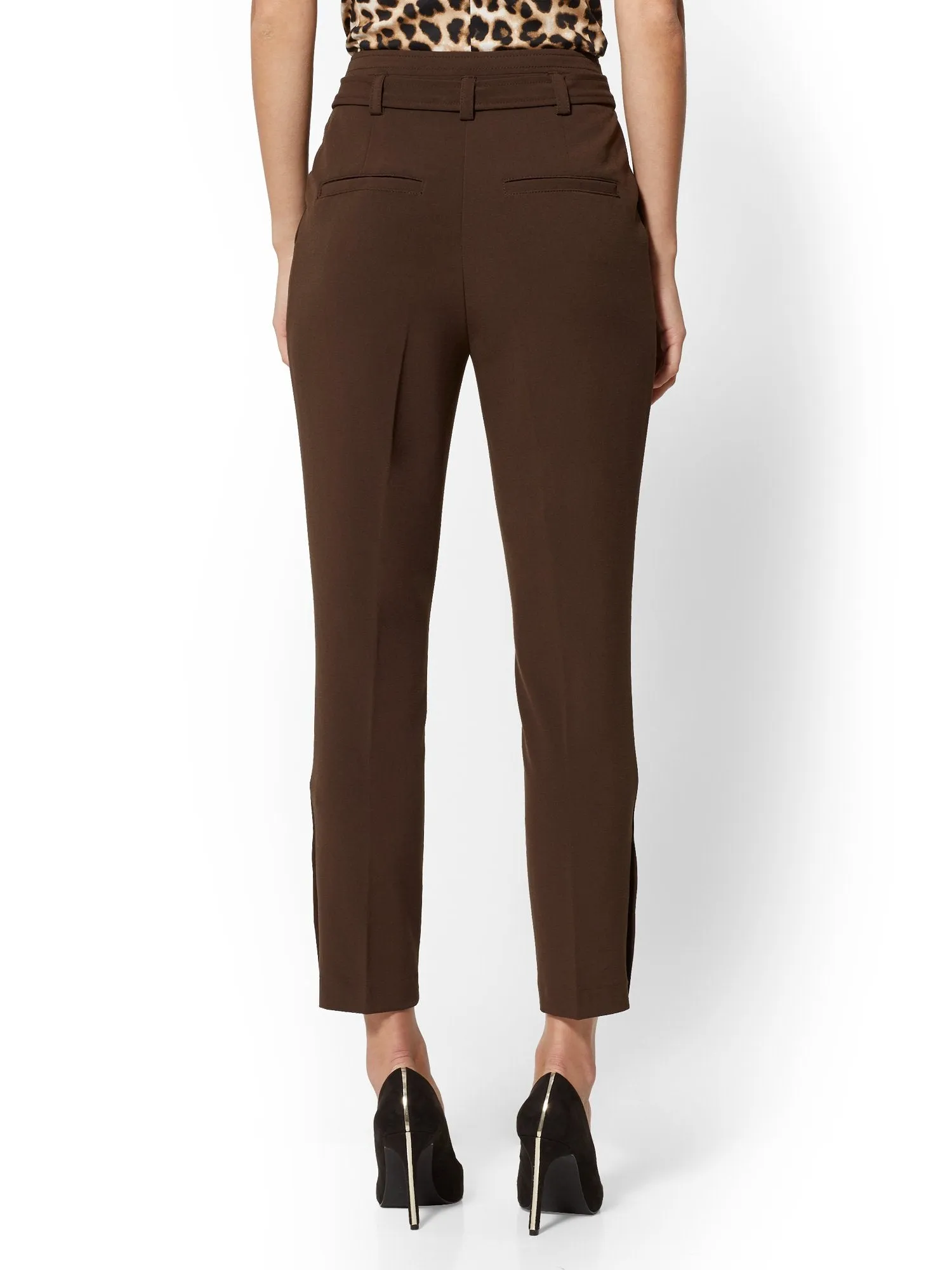 Tall Button-Accent Belted Slim Pant - Double Stretch - 7th Avenue