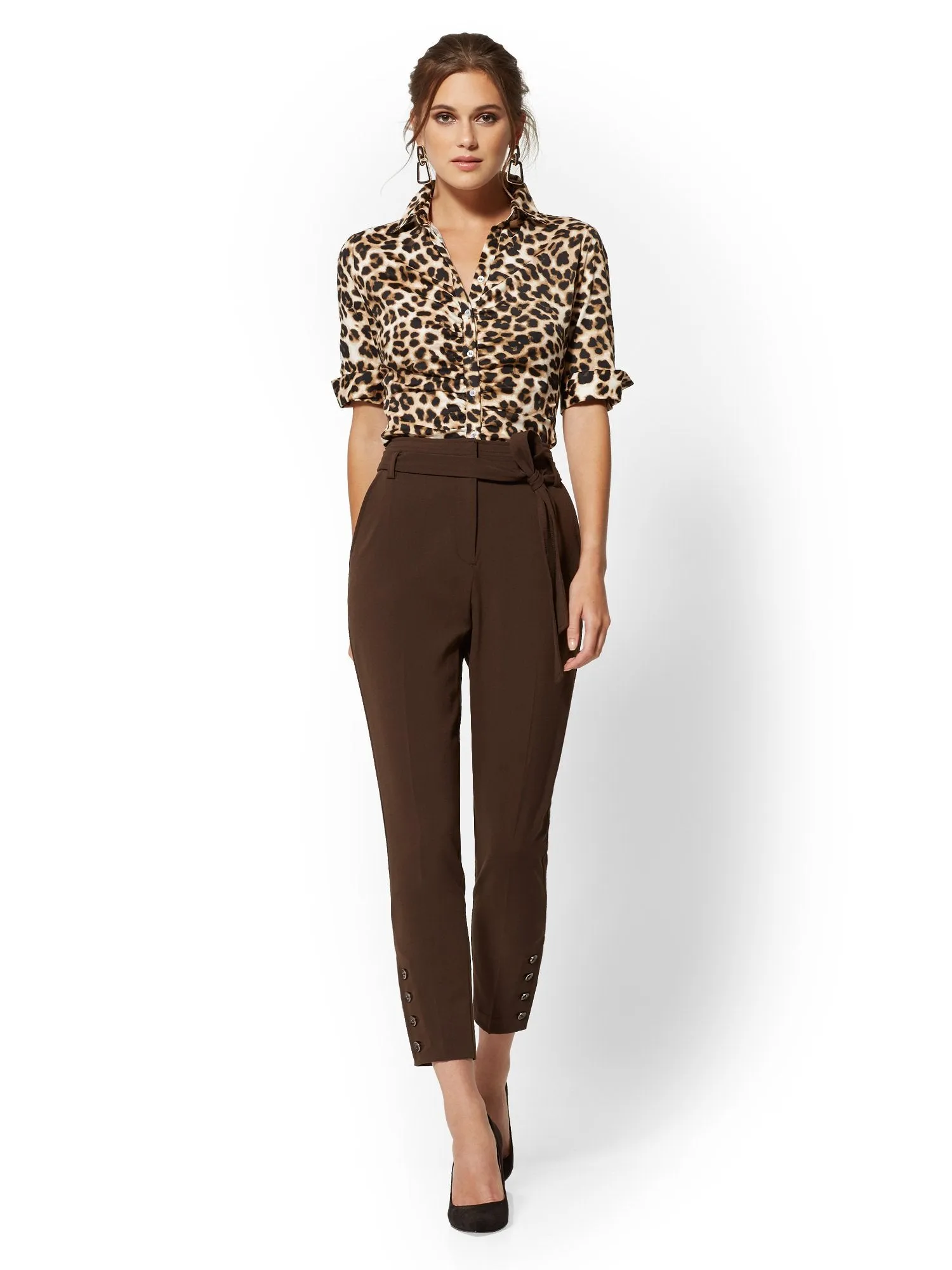 Tall Button-Accent Belted Slim Pant - Double Stretch - 7th Avenue