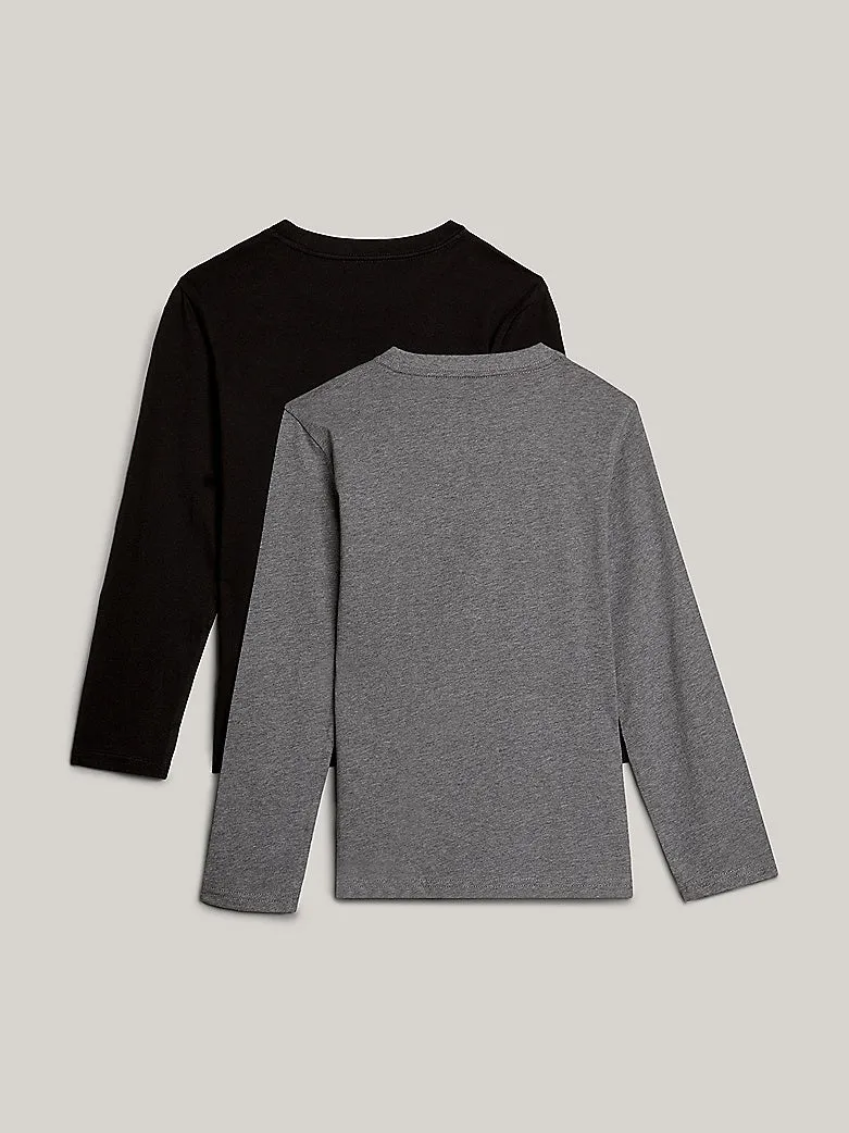 Tommy Hilfiger Boys 2 Pack Long Sleeve T-Shirts - Medium Grey Heather/Black