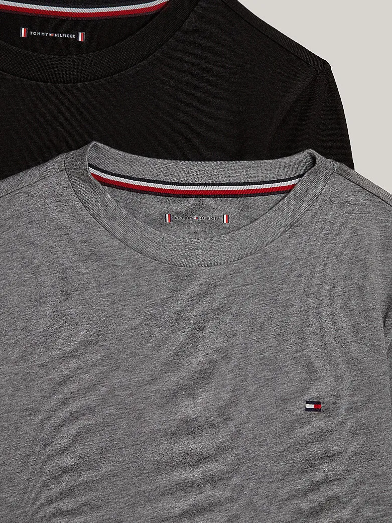 Tommy Hilfiger Boys 2 Pack Long Sleeve T-Shirts - Medium Grey Heather/Black