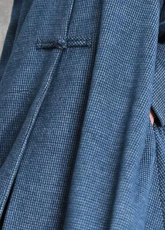 vintage plus size Jackets & coat blue stand collar asymmetric Woolen Coats